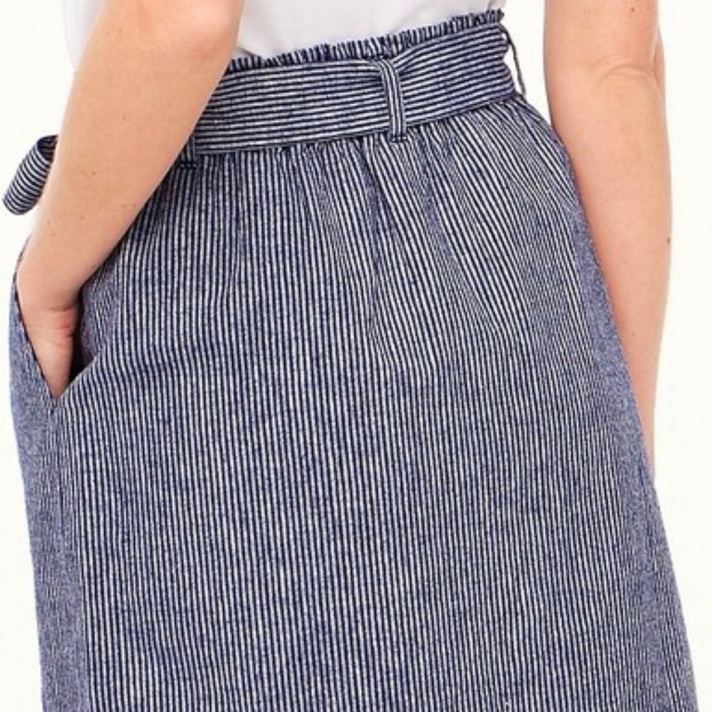 J Crew Linen-cotton paper-bag mini skirt Navy/White Striped Size Medium - Picture 3 of 11
